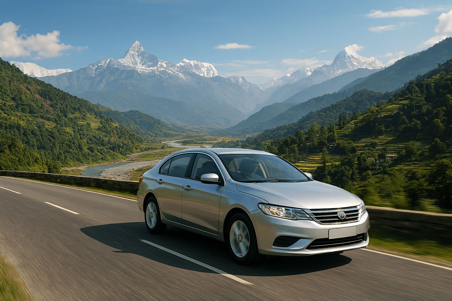 Mountain highway in Nepal with beautiful landscape